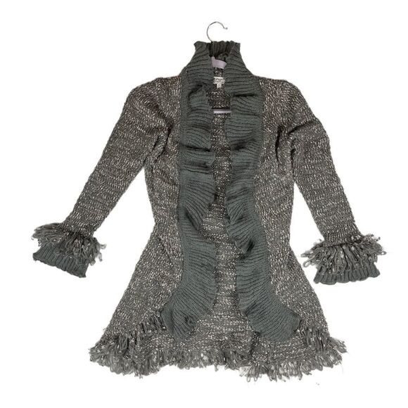 Papillon Vancouver Los Angeles Cardigan Lace Trim Gray Knit Ruffled Women S - Picture 1 of 10